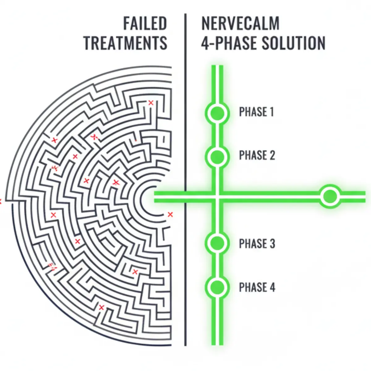 Um gráfico mostrando um caminho confuso versus um caminho reto e claro.